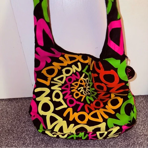 Robin Ruth Colorful Graffiti Print Shoulder Bag Tote Purse Black Multicolor - Picture 3 of 11